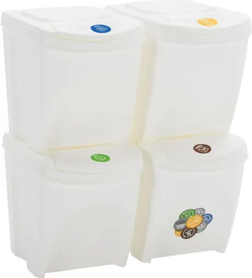 Produktbild von vidaXL Stapelbare Mülleimer 4 Stk. Weiß 100 L Polypropylen