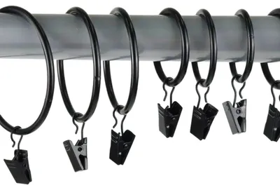 Produktbild von Gardinenringe Mit Clips 40 Stück, Metall Schwarz Matt, Für Gardinenstange Bis 35 Mm Länge
