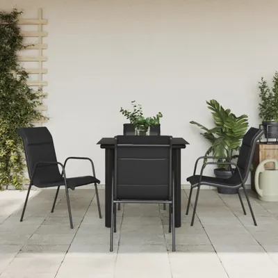 Zdjęcie produktu dla Maison Exclusive – 5-częściowy zestaw ogrodowy do jadalni, czarna stal i tekstilina