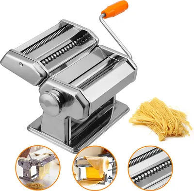 Produktbild von Aopunly Manuelle Nudelmaschine Edelstahl Pastamaker Nudeltrockner, Linguineaufsatz für Spaghetti, Lasagne, Tagliatelle Silber