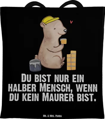 Produktbild von Mr. & Mrs. Panda Tote Bag Maurer Herz - Schwarz - Geschenk, Uni Tasche, Gesellenprüfung, Handwerker, Baumwolltasche, Spruch, Einkaufstasche, Lustig, Unitasche