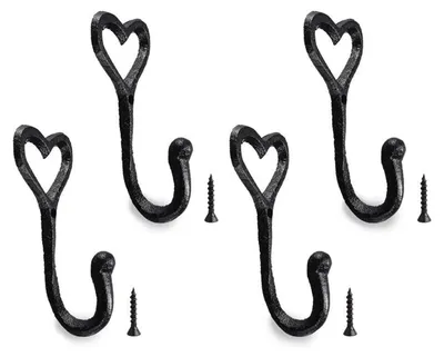 Immagine prodotto di Ganci appendiabiti, 4 pezzi, stile vintage, a forma di cuore, in ghisa, con viti