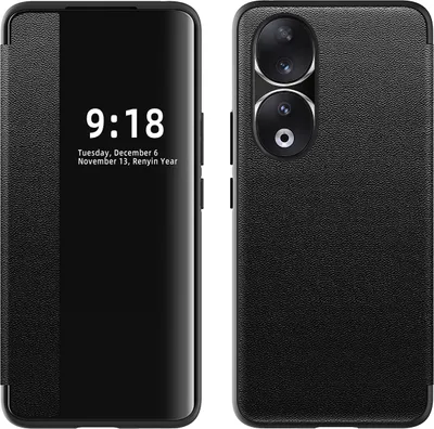 Image de Etui pour Honor 90 étui fin en cuirPolyuréthaneavec fenêtre d'affichage noir