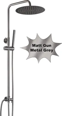 Produktbild von JOHO Edelstahl Duschset ohne Armatur, Regendusche Duschsystem mit Duschkopf, Duschstange, Duschschlauch, Kopfbrause D30cm Gunmetal Grau