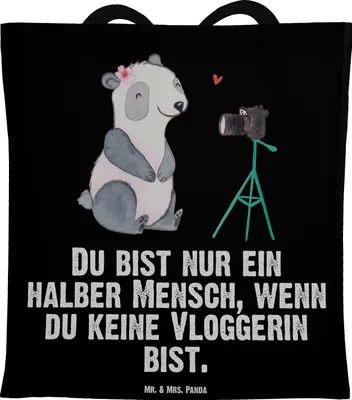 Produktbild von Mr. & Mrs. Panda Shopping Tasche Vloggerin Herz - Schwarz - Geschenk, Einkaufstasche, Tote Bag, Stoffbeutel, Laptoptasche