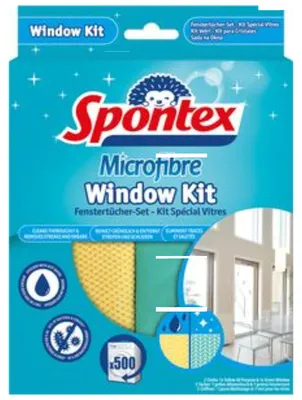 Obrázok produktu pre Spontex – 1 balenie s 2 mikrovláknovými utierkami na čistenie skla (celkovo 2 utierky)