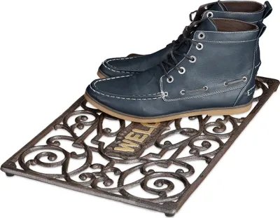 Immagine prodotto di Zerbino Relaxdays in ghisa, rettangolare, LxP: 52 x 32,5 cm; zerbino in stile Art Nouveau in metallo, antiscivolo, color bronzo