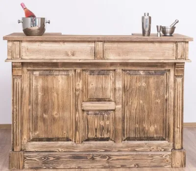 Produktbild von Casa Padrino Landhausstil Theke Braun 150 x 65 x H. 107 cm - Massivholz Thekentisch mit Tür und 2 Schubladen - Barmöbel im Landhausstil