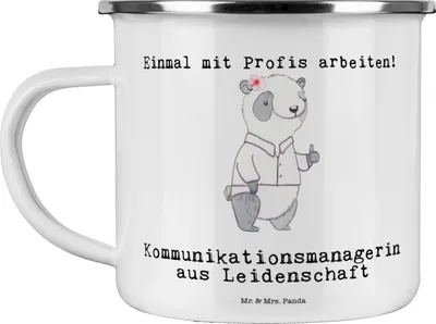 Produktbild von Mr. & Mrs. Panda Emaille Tasse Kommunikationsmanagerin Leidenschaft - Weiß - Geschenk, Spruch, Studium, Haferl, Pott, Reisebecher, Lustig, Witzig, becher, Teetasse