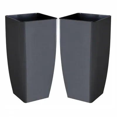 Produktbild von KMND Pflanzkübel Quadro 2er-Set mit Pflanzeinsatz 16 × 16 × 30 cm, Granit