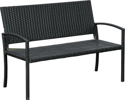 Outsunny Polyrattan Gartenbank Parkbank Sitzbank 2-Sitzer Geflecht Stahl Schwarz B122 x T60 x H87cm
