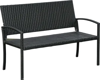 Produktbild von Outsunny Polyrattan Gartenbank Parkbank Sitzbank 2-Sitzer Geflecht Stahl Schwarz B122 x T60 x H87cm