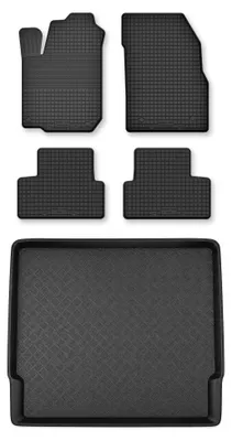 Image de Tapis en caoutchouc + bac de coffre pour Peugeot 5008 I 2009-2017 (coffre standard) – 5 pièces, noirs, semi-universel, adapté