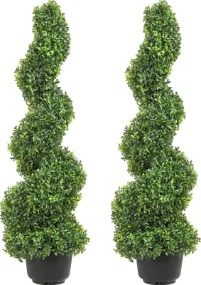 Image de VEVOR 2 pcs. Buis artificiel tour taille en forme de spirale Plante artificielle 91cm de haut Plante décorative Plante verte en plastique en fer PE Plantes taillées en forme, y compris 10 pcs. Feuilles de rechange