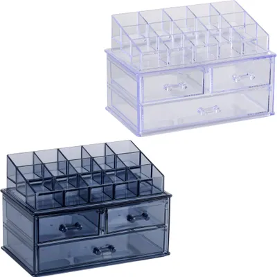 Obrázek produktu pro Touch of Beauty Make Up Organiser Organizér na toaletní stolek s přihrádkami - Organizér na kosmetiku, péči o pleť a laky na nehty - 13,5x13x16 cm - Náhodná zásilka černá nebo bílá
