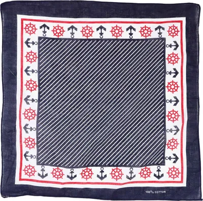 Produktbild von Bandana Tuch - gestreift - maritime Ornamente - blau-rot-weiß - quadratisches Kopftuch