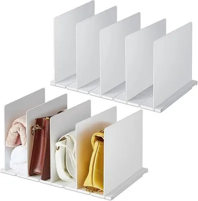 Produktbild von Handtas-Opbergsystem - 5-Teiliger - Anpassbarer - Verstellbarer - Tashouder-Regal - Familien-Taschenkast - Hält Ihre Taschen, Bücher, Broschüren Und Kleidung Stehend - Weiss