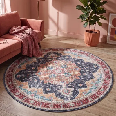 Image de Volero - Tapis vintage rond - Azara Bleu/Rouge - Ø 160 cm