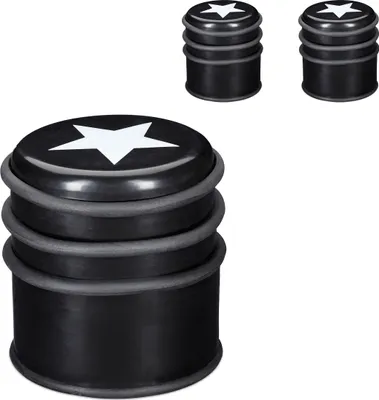 Obrázek produktu pro Relaxdays zarážky do dveří, sada 3 ks, V x H: 8 x 7,5 cm, na okna a dveře, zarážky s gumovým kroužkem, černá/bílá