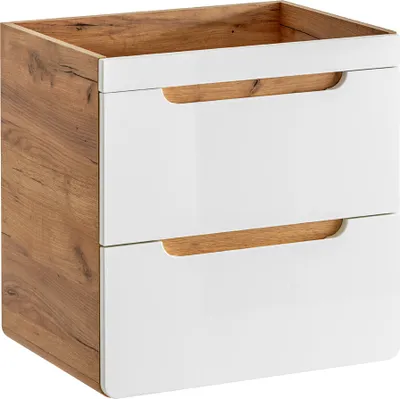 Produktbild von Waschtischunterschrank 60 cm OHNE Becken LUTON-56, Hochglanz weiß mit Wotan Eiche Nb., B/H/T ca. 60/59/46 cm