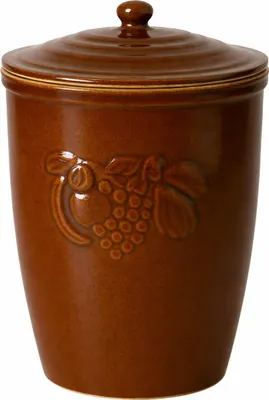 Produktbild von KERAZO 10 Liter Rumtopf mit Deckel und Früchtedekor - Mehrzwecktopf Keramiktopf Einlegetopf, braun