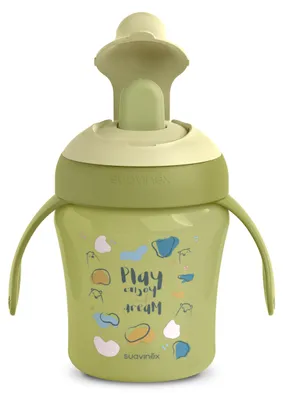 Image de Suavinex, Learning Cup, tasse d'apprentissage, tasse anti-fuites avec bec verseur et poignées ergonomiques, à partir de 6 mois, 200 ml, vert, Bears