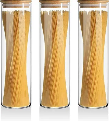 Produktbild von Unyqoos® Luftdichte Vorratsgläser 3er-Set – 1400 ml Borosilikatglas mit Bambusdeckel & Silikondichtung, transparente Küchenbehälter für Pasta und Lebensmittel