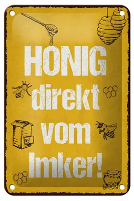 Produktbild von Blechschild Hinweis 12x18 cm Honig direkt vom Imker Deko Schild