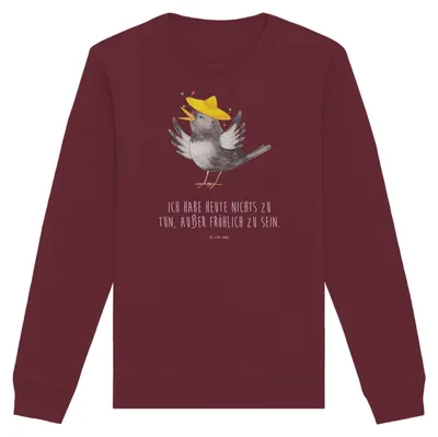 Produktbild von Mr. & Mrs. Panda Baumwoll Sweatshirt Rabe Sombrero Größe M - Burgundy - Geschenk, Sweater, Vögel, Pullover, Vogel, Elster, Lustige Sprüche, Pulli, Motivation