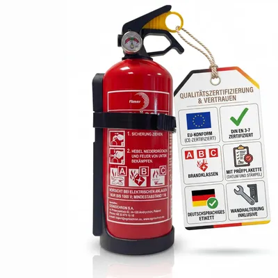 Produktbild von Feuerlöscher 1kg Halterung/Manometer Europa Fertigung für Auto Haus Camper | Hergestellt in Europa