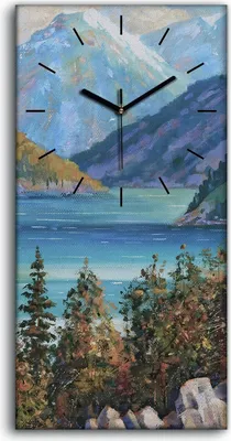 Produktbild von Wandkunst Leinwand Bild Uhr Geräuschlos Kunstdruck 30x60 Gemälde Berge See Wald - schwarze Hände