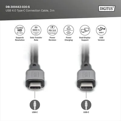 Image de DIGITUS DB-300443-030-S Câble de connexion DIGITUS USB 4.0, USB-C - USB-C, 3,0 m