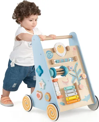 Produktbild von GOPLUS Lauflernwagen Holz, höhenverstellbar Baby Lauflernhilfe, Baby Walker Aktivitätszentrum Montessori Spielzeug ab 1 Jahr