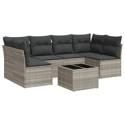 Produktbild von 7-tlg. Garten-Sofagarnitur mit Kissen Hellgrau Poly Rattan