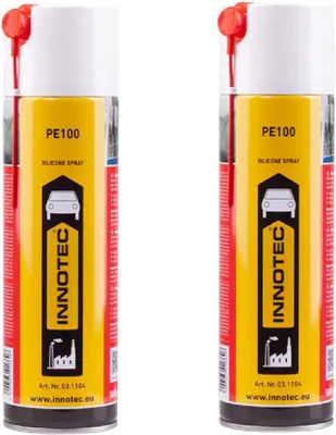 Immagine prodotto di 2 pezzi di spray al silicone Innotec PE100 - Il lubrificante lubrifica, cura e protegge a lungo le parti in gomma, plastica, legno e metallo.