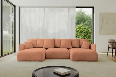 Produktbild von ALTDECOR Ecksofa in U-Form mit Schlaffunktion und Bettkasten ONESK-U 317x177x72 cm  Apricot - Corner Sofa Bett Eckcouch Couch U-Form Schlafcouch Ausziehbar Wohnlandschaft Schlafsofa Cauchsofa