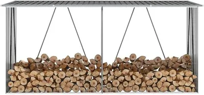 Imagen del producto de Almacén para leña, acero galvanizado, 330x84x152 cm, color antracita. Estructura para almacenar leña en el jardín. Ayuda para apilar leña. Para uso exterior