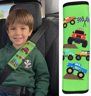 Produktbild von 1x HECKBO Kinder Auto Gurtpolster Gurtschutz mit Monster Truck Motiv - Sicherheitsgurt Polster für Kinder und Babys- Ideal für jeden Gurt Autositzerhöhungen Kinder Fahrradanhänger Flugzeug Jungen