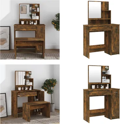 Produktbild von vidaXL Schminktisch mit Spiegel Räuchereiche 86,5x35x136 cm - Schminktisch - Schminktische - Kosmetiktisch - Frisiertisch