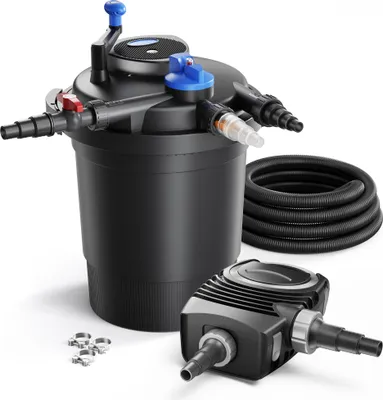 Produktbild von SunSun Komplettset: CPF-10000 Teichdruckfilter bis 10000 L mit 11 Watt UV-C Teichklärer, NEO3800 SuperEco Teichpumpe 3600l/h 20W, 5m Teichschlauch 38 mm (1 1/2"), Schlauchschellen W1 44-47mm