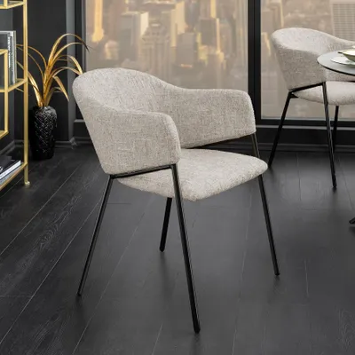 Produktbild von riess-ambiente Design Stuhl NOBLESSE beige Chenille schwarzes Metallgestell Esszimmerstuhl Essstuhl