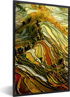 Produktbild von MuchoWow® Gerahmtes Poster Schöne Farbpalette von Reisfeldern in China 60x90 cm - Poster mit Schwarzem Bilderrahmen Wandposter Rahmen Foto Bilder - Kunst