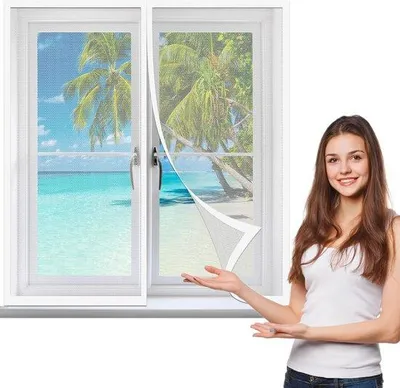 Produktbild von Fliegengitter Fenster - Insektenschutzgitter für Fenster - Einfacher Einbau - 95 x 65 cm - Weiß