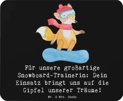 Produktbild von Mr. & Mrs. Panda Mouse Pad Snowboarden Trainerin - Schwarz - Geschenk, pc mausunterlage, Sportart, Snowboard-Kurse, Sportarten, mousepad, Mauspad, Danksagung, Freiheit