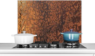 Produktbild von KitchenYeah®  Spritzschutz Küche - Küchenrückwand - Wandschutz für Herd und Spüle - Retro - Stahl - Metalle - Rost 90x60 - Alu-Dibond (Alternative zum Spritzschutz aus Glas) - Hitzebeständig - Herdspr