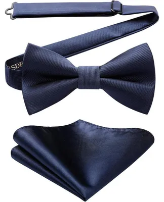 Produktbild von Fliege mit Einstecktuch Set Herren Vorgebunden Einfarbig Blau Polyester-Seide