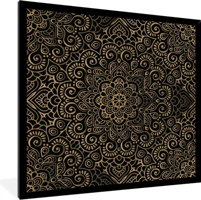 Produktbild von MuchoWow® MuchoWow® Gerahmtes Poster Goldenes Muster auf schwarzem Hintergrund 40x40 cm - Poster mit zchwarzem Bilderrahmen - Mit Rahmen - Wanddekoration Schlafzimmer