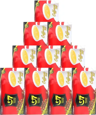 A pyramid arrangement of coffee sachets.
