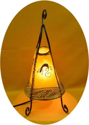 Produktbild von Orientalische Lampe Hennalampe marokkanische Lederlampe Tischleuchte Stehleuchte Coq Gecko 40 cm, gelb