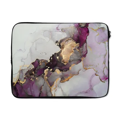Produktbild von MuchoWow® Laptop Hülle 17 Zoll Laptoptasche Marmor - Abstrakt - Gold - Lila - Zipper - Schutzabdeckung